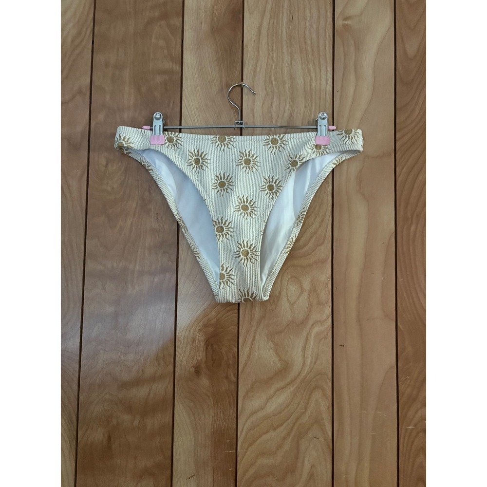 Solid & Striped Cream Gold Metallic Sunburst Ribbed Bikini Bottom Large